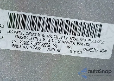 2019 Chrysler Pacifica Touring Plus z USA, uszkodzony, nr VIN 2C4RC1FG9KR532266